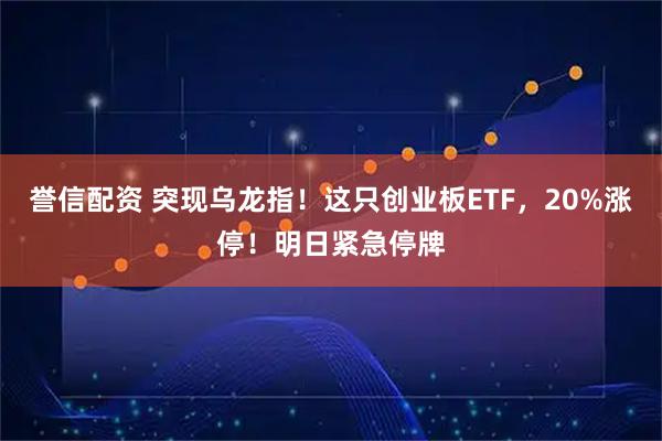 誉信配资 突现乌龙指！这只创业板ETF，20%涨停！明日紧急停牌